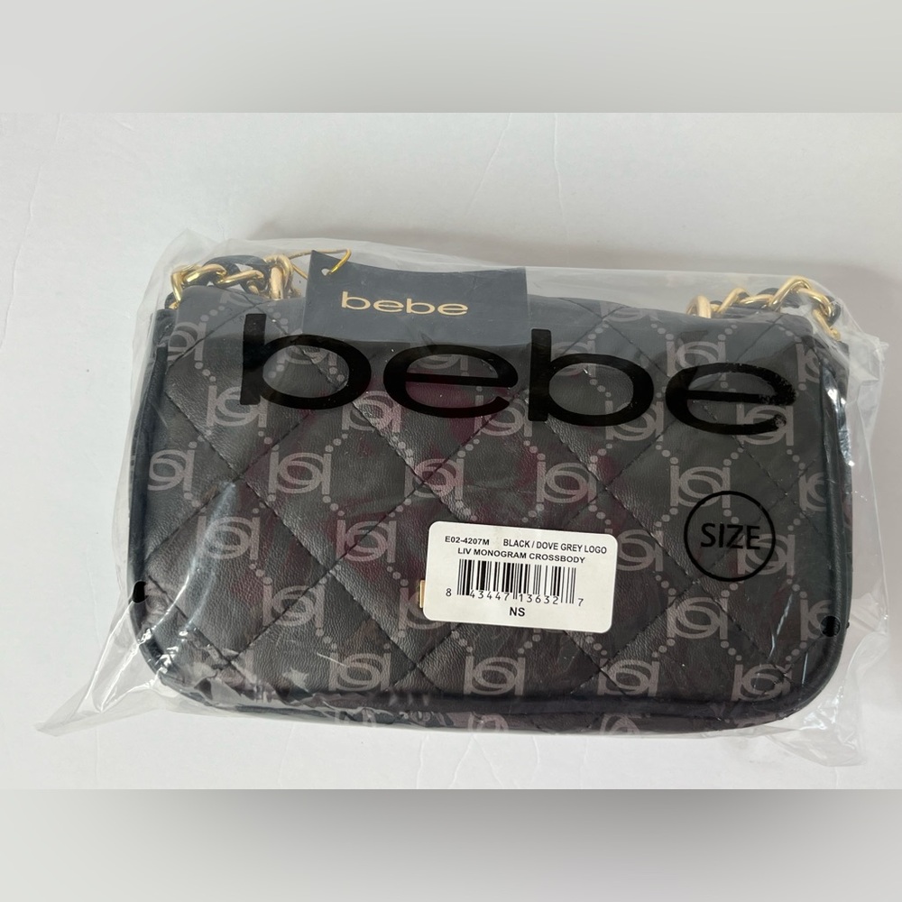 BEBE LIV MONOGRAM CROSSBODY BLACK DOVE GREY LOGO PURSE SHOULDERBAG NEW WITH TAG - Picture 8 of 11